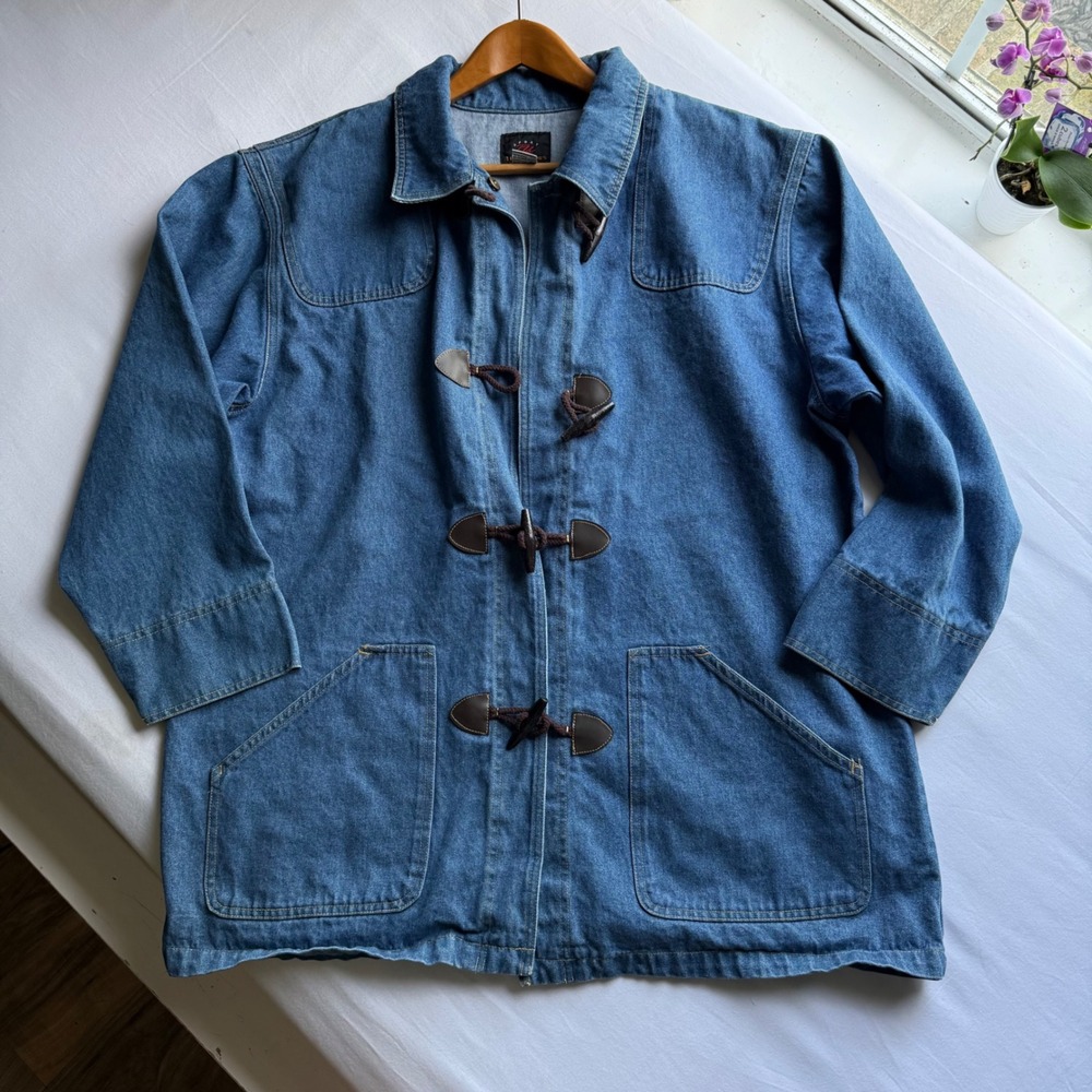Truly Yours Sport Denim Chore Coat Toggle Front Blue Cotton Jacket Mens 2X